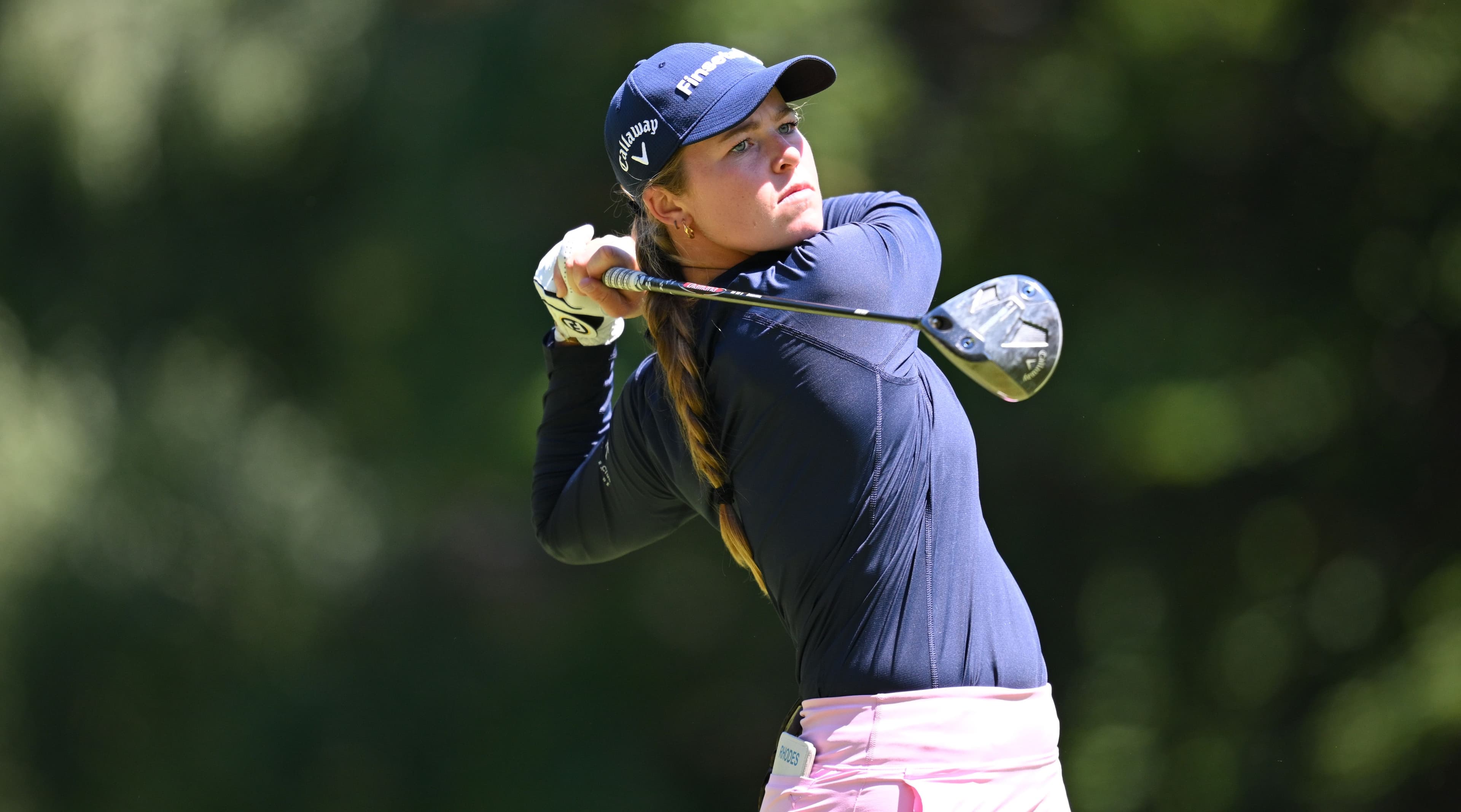 Mimi Rhodes of England tees off on the fourth hole during Round One