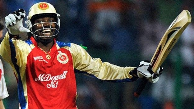 Chris Gayle after hitting a six in the IPL in 2012