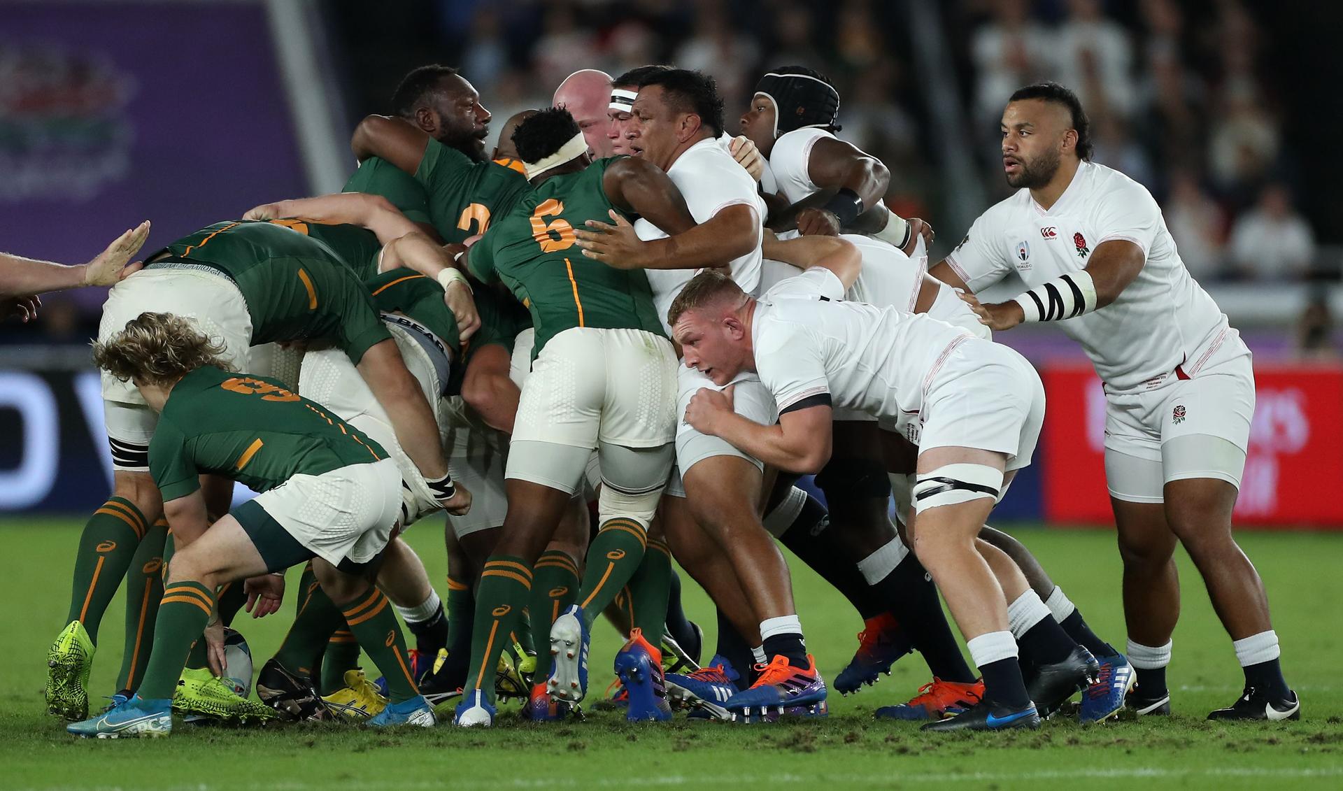 England scrum is pushed back during the Rugby World Cup 