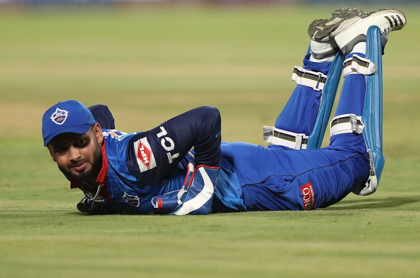 Rishabh Pant of the Delhi Capitals looks on as a ball heads to the boundary during the Indian Premier League