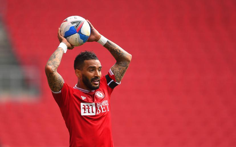 Danny Simpson of Bristol City prepares to take a throw in during the Sky Bet Championship 