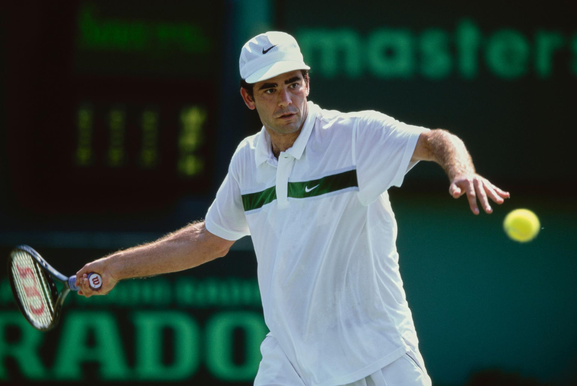 Pete Sampras from the United States plays a forehand return 