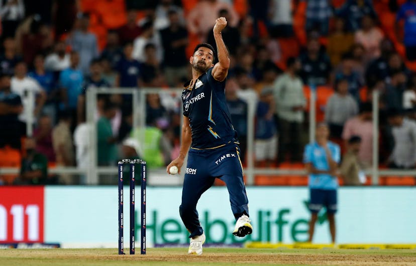 Mohit Sharma of Gujarat Titans bowls during the IPL Qualifier 