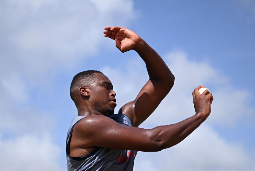 Lungi Ngidi of South Africa bowls prior to the ICC Men's T20 Cricket World Cup 