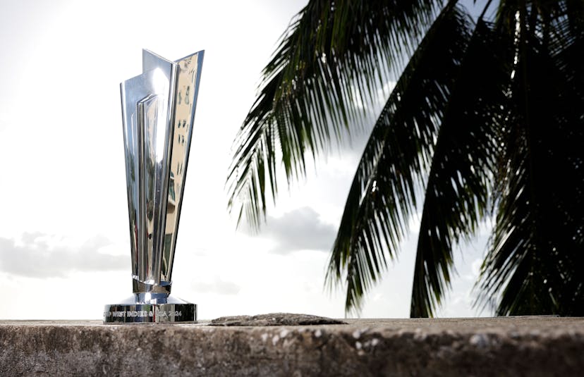 A general view of the ICC T20 trophy prior to the ICC Men's T20 Cricket World Cup