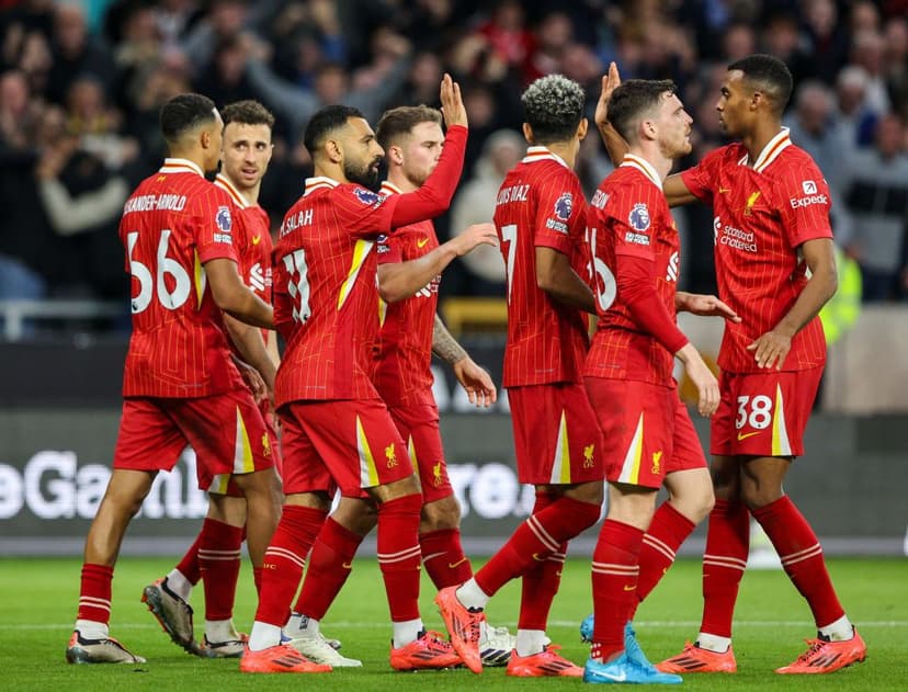 Liverpool celebrating with Mo Salah