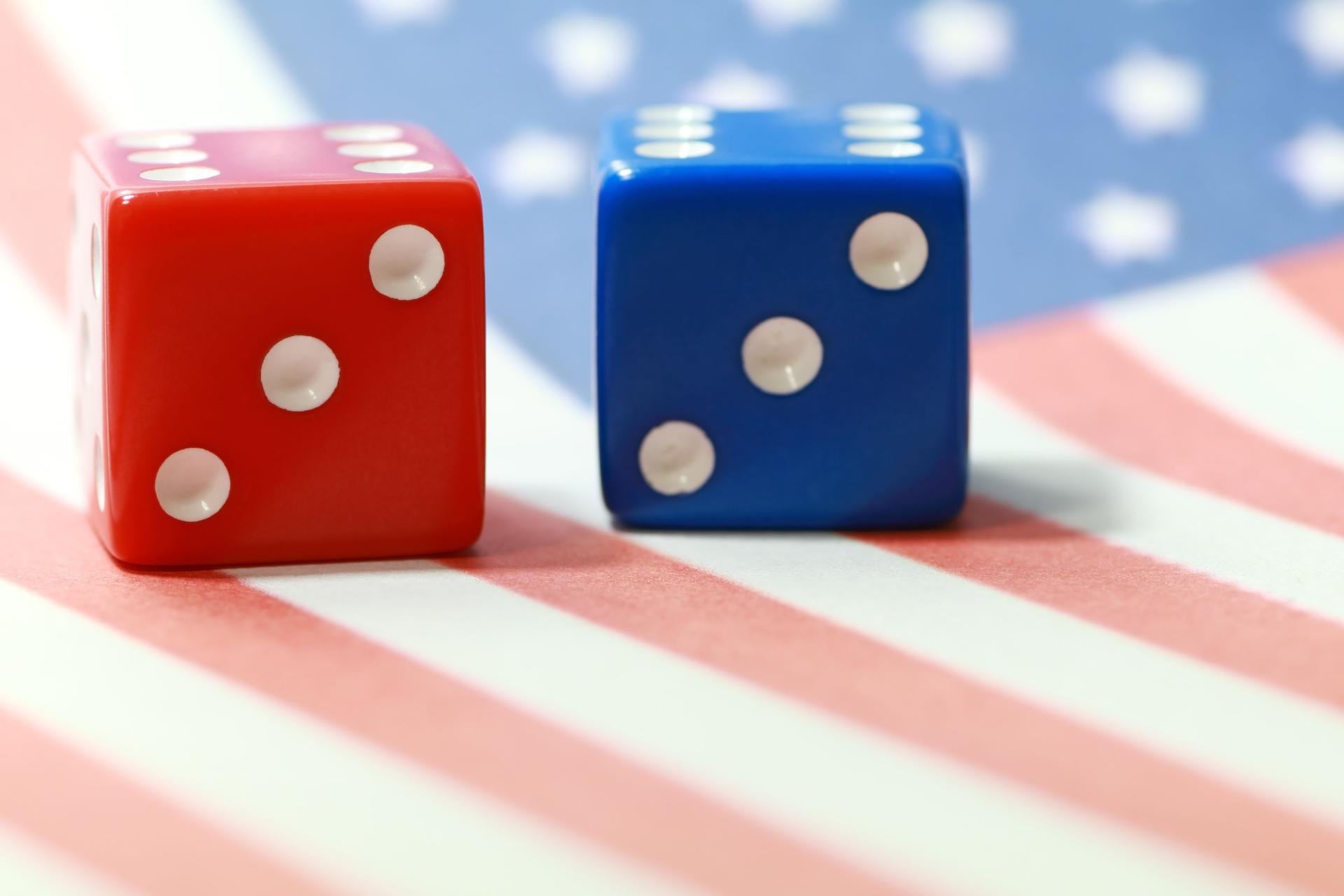 Blue and red dice on US flag