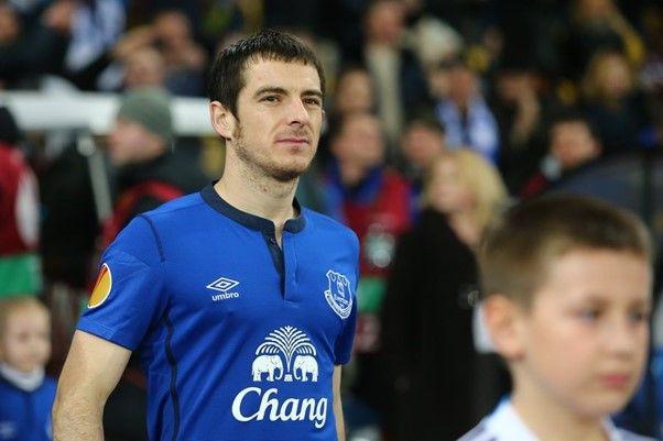 Leighton Baines walking out for Everton 