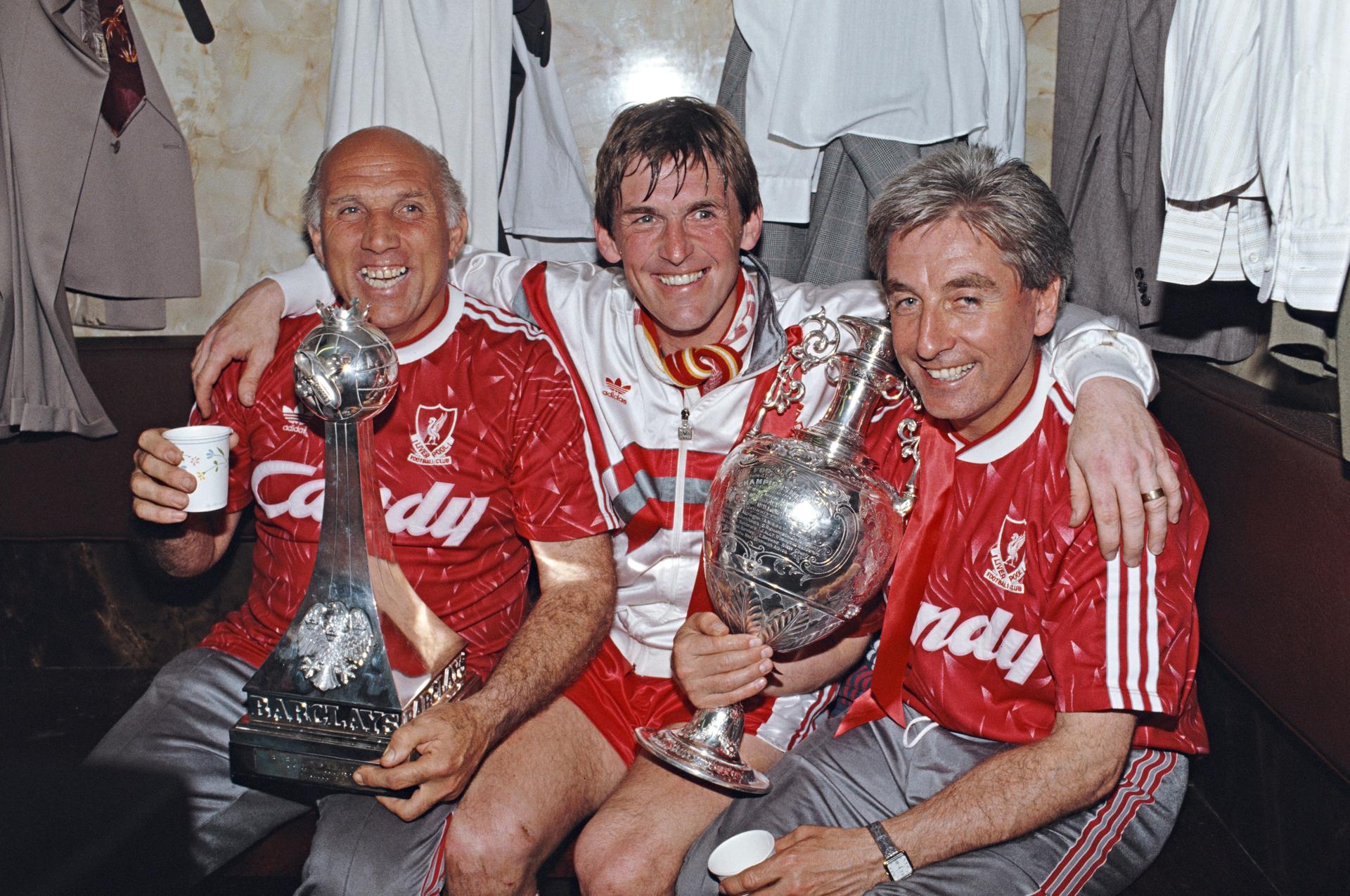 Liverpool Player Manager Kenny Dalglish Ronnie Moran and Roy Evans Celebrate 1990 Division One Championship