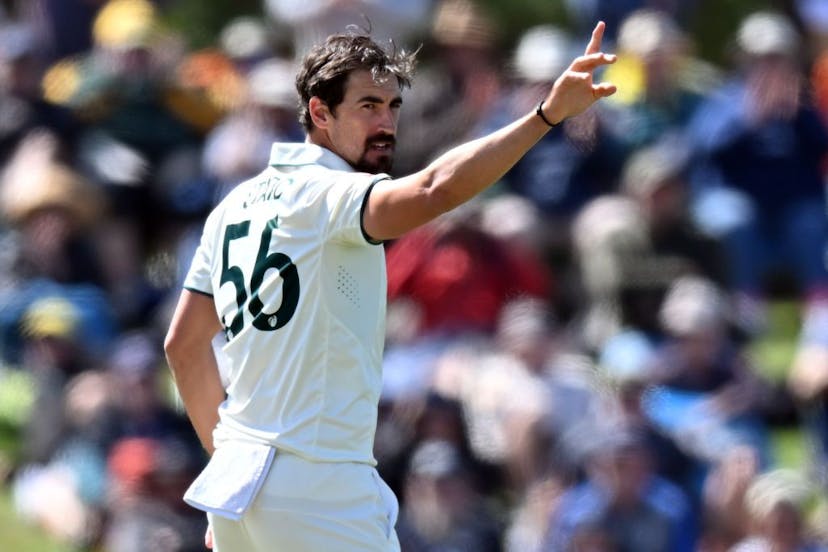 Cricketer Mitchell Starc playing for Australia during New Zealand cricket clash 
