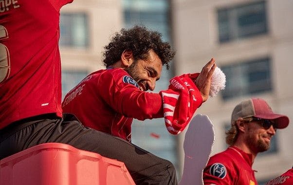 Mo Salah celebrates Liverpool winning the UEFA Champions League