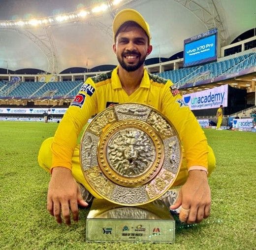 Ruturaj Gaikwad with the Man of the Match cricket award in the IPL