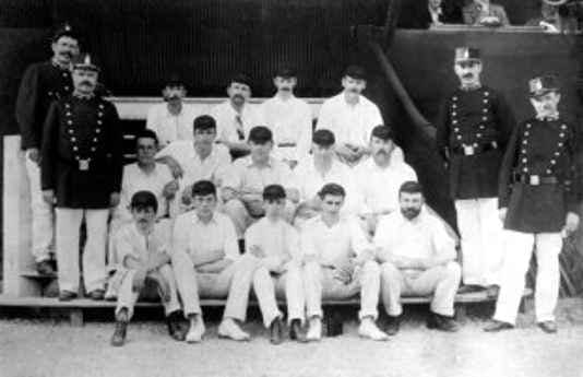 The Great Britain players after beating France in the only cricket match held in Olympics 1900.jpeg