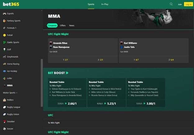 bet365 MMA page 