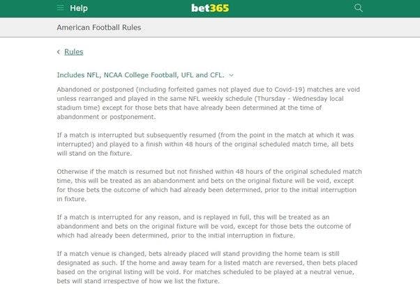 bet365 American Football rules – sports betting rules