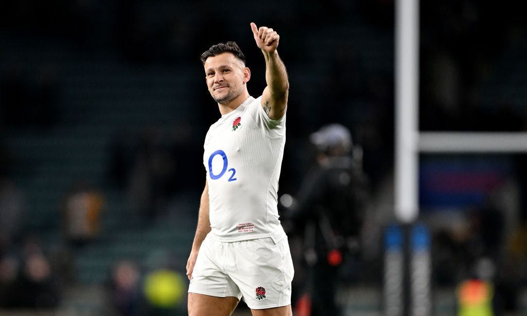 England Rugby national Danny Care showing thumbs up hand gesture to fans during Guinness Six Nations 2024
