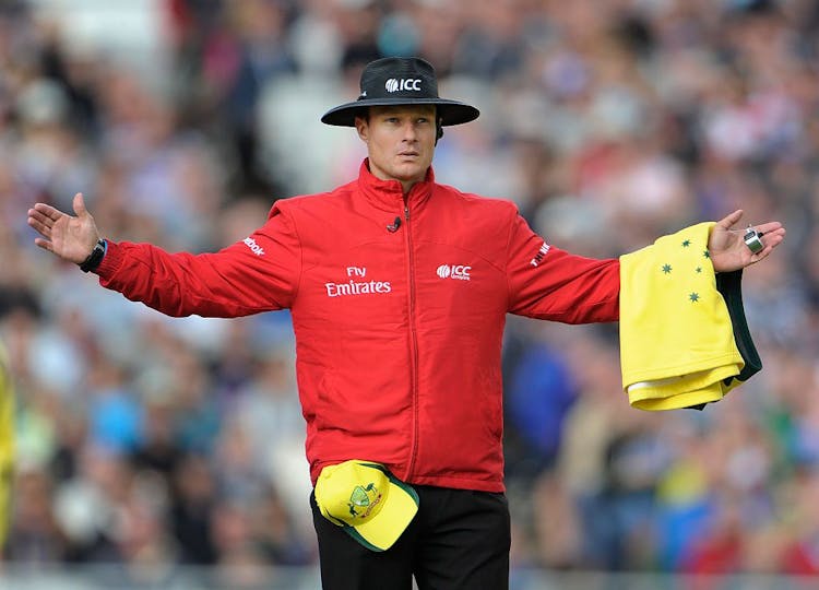 Umpire Richard Kettleborough signals a wide during the 2nd Nat West One Day International between England and Australia