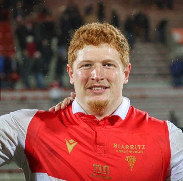 Rugby player Tiaan Jacobs playing for French rugby team Biarritz