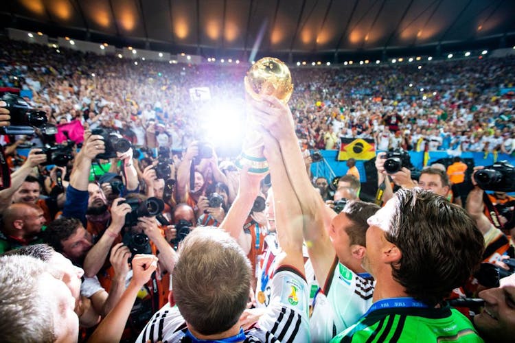 Germany national football team lifting the FIFA 2014 World Cup trophy in Brazil