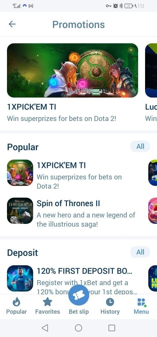 1xBet App Promotions