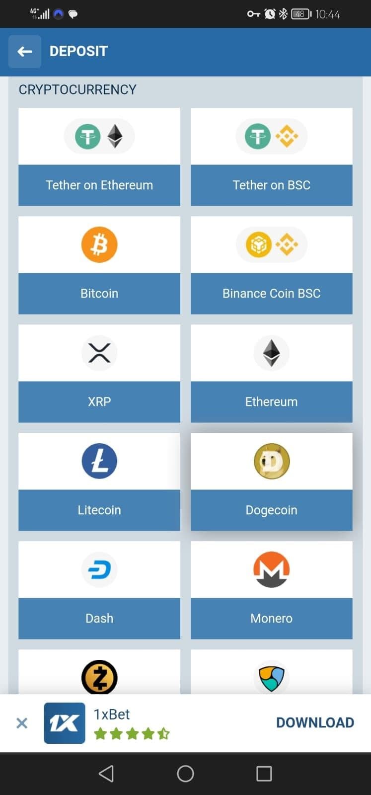 1xBet Deposit Methods