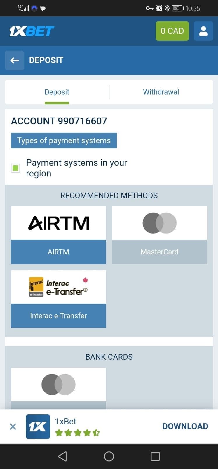 1xbet Deposits Method