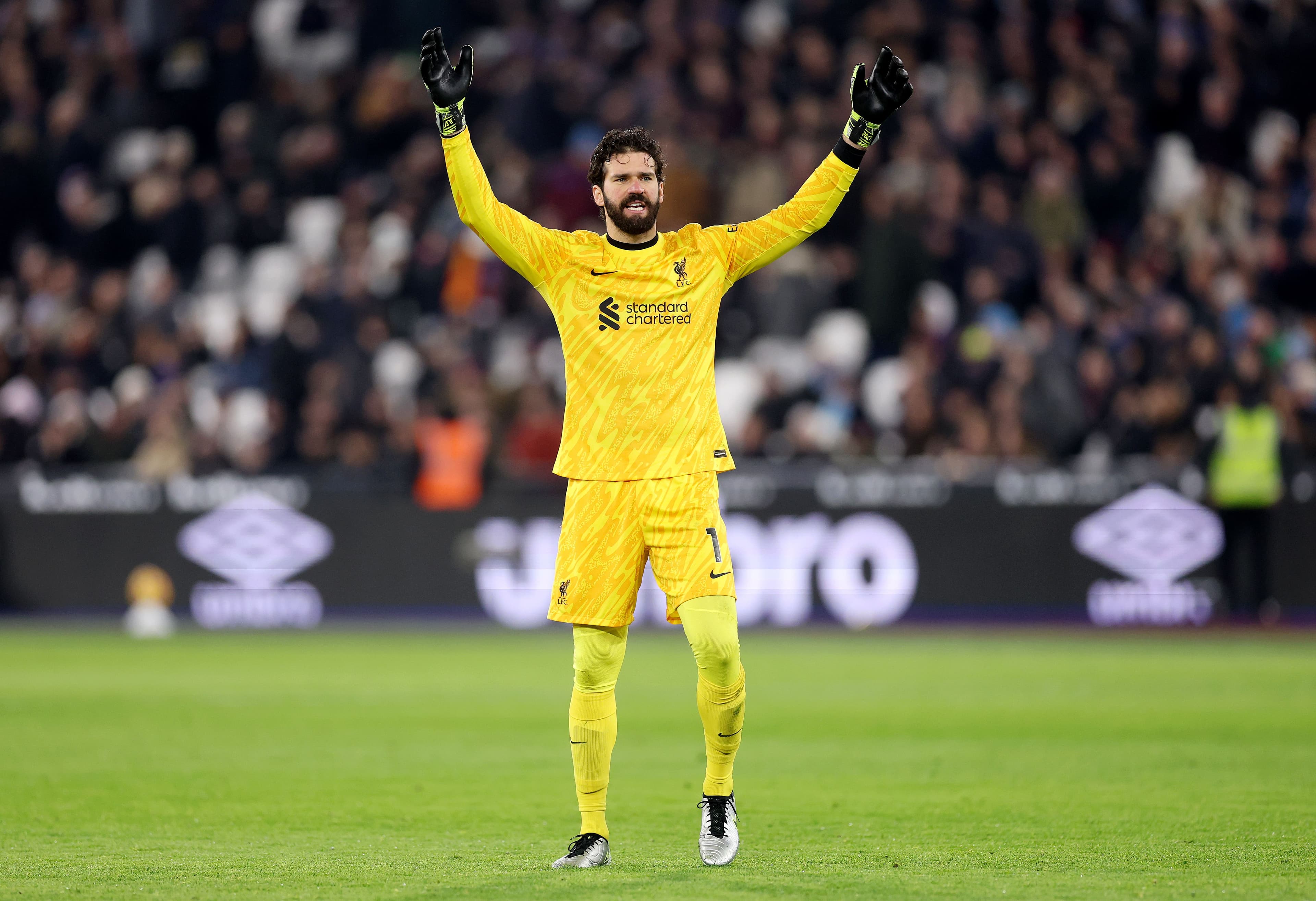 Alisson Becker of Liverpool celebrates