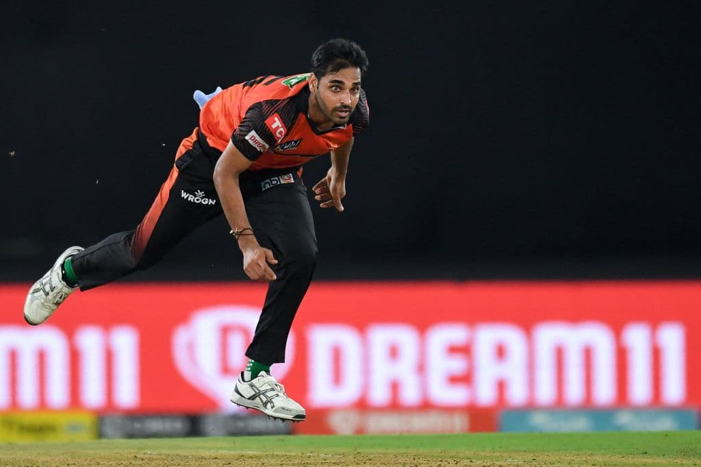 Sunrisers Hyderabad's Bhuvneshwar Kumar bowls during the Indian Premier League (IPL) Twenty20 cricket match