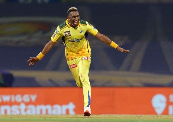 Channai Super Kings’ Dwayne Bravo celebrating during a cricket match