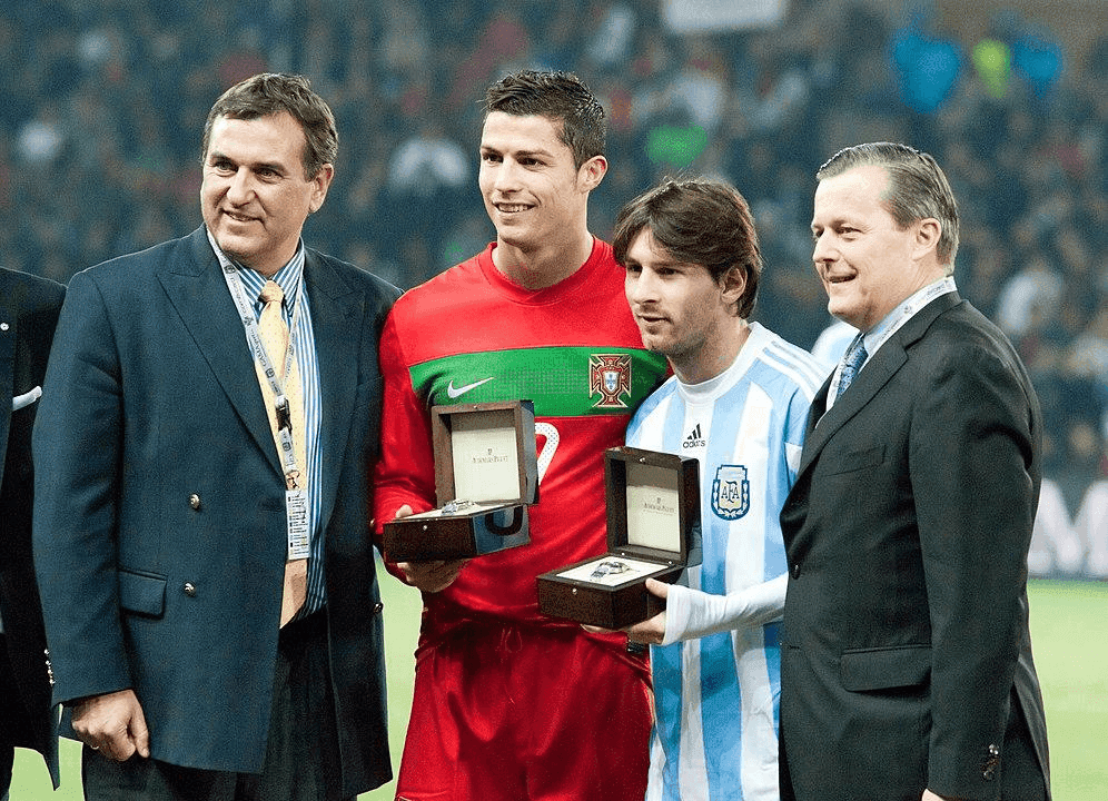 Cristiano Ronaldo (left) and Lionel Messi (right) won thirteen Ballon d'Or trophies between them from 2008 to 2023 // Image: Fanny Schertzer // CC BY 3.0 //