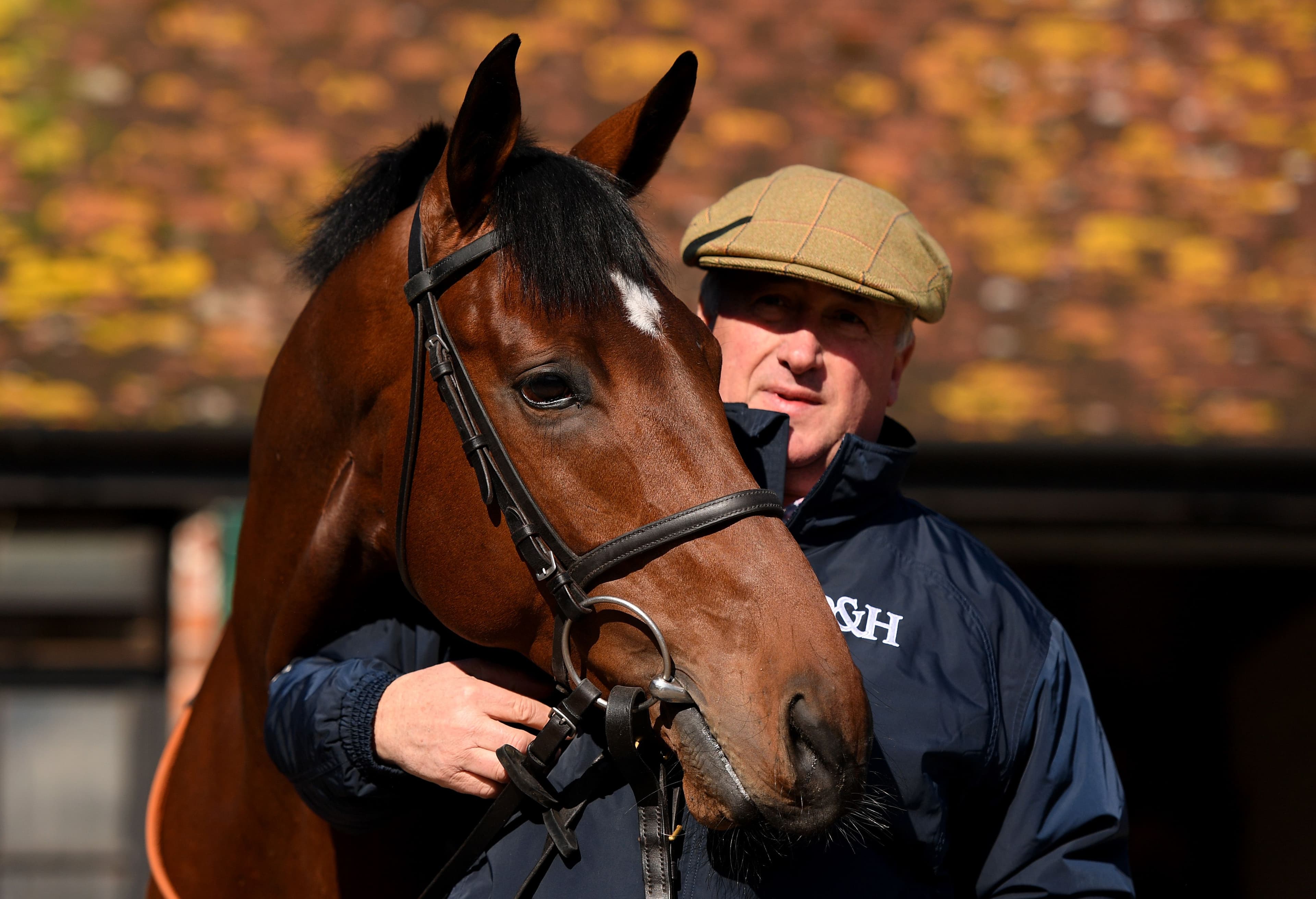 Trainer Paul Nicholls poses with Dynamite Dollars 