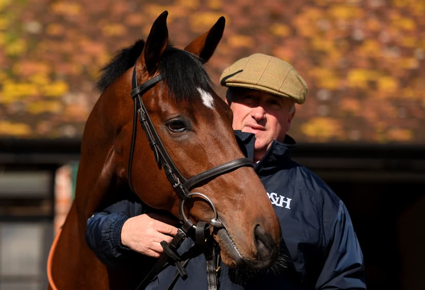 Trainer Paul Nicholls poses with Dynamite Dollars 