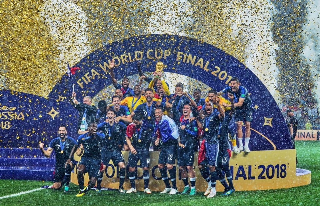 French team getting the gold medal after the FIFA World Cup match France versus Croatia at Luzhniki Stadium, Moscow, Russia