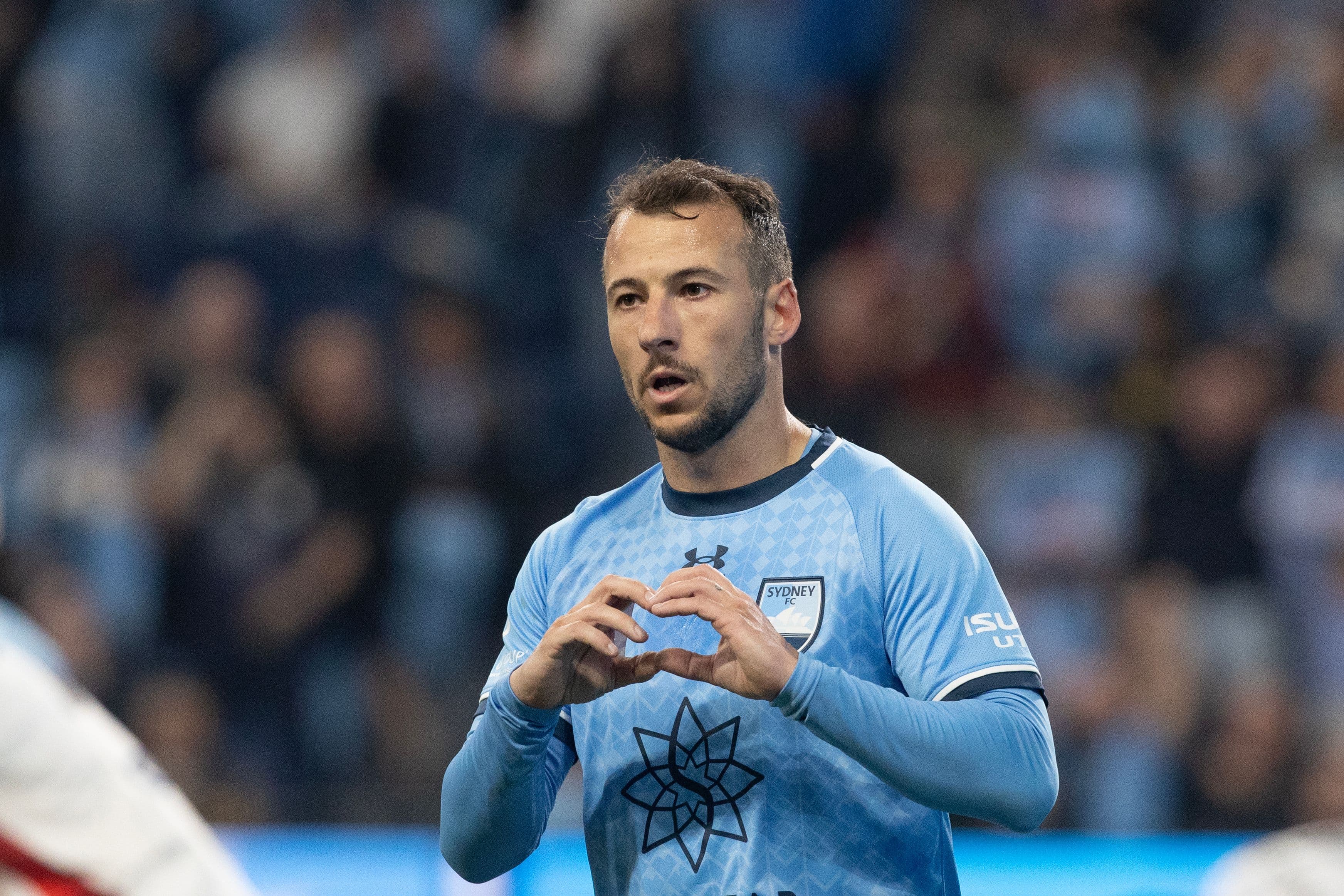 Adam Le Fondre of Sydney FC celebrates a goal