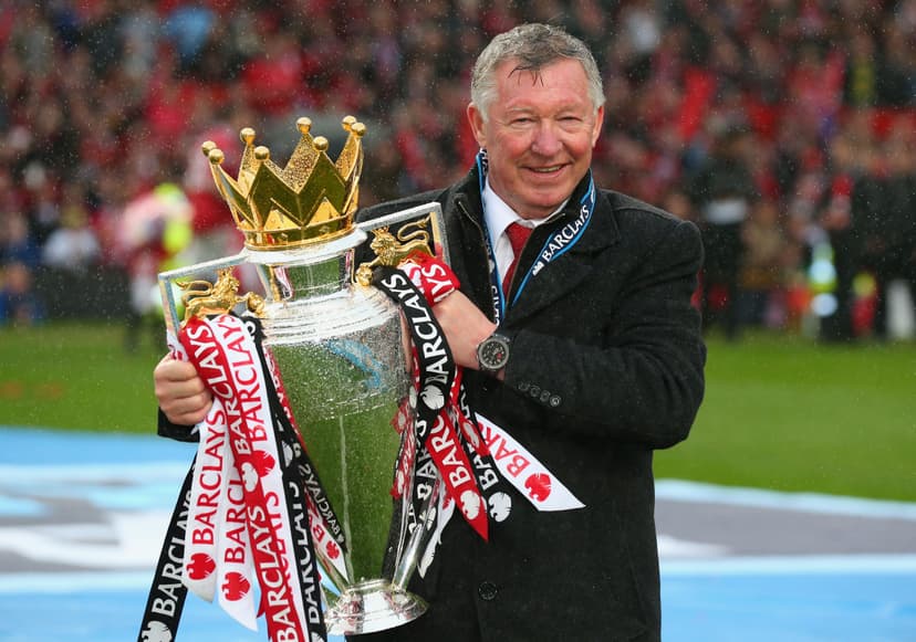  Manchester United Manager Sir Alex Ferguson celebrates with the Premier League 