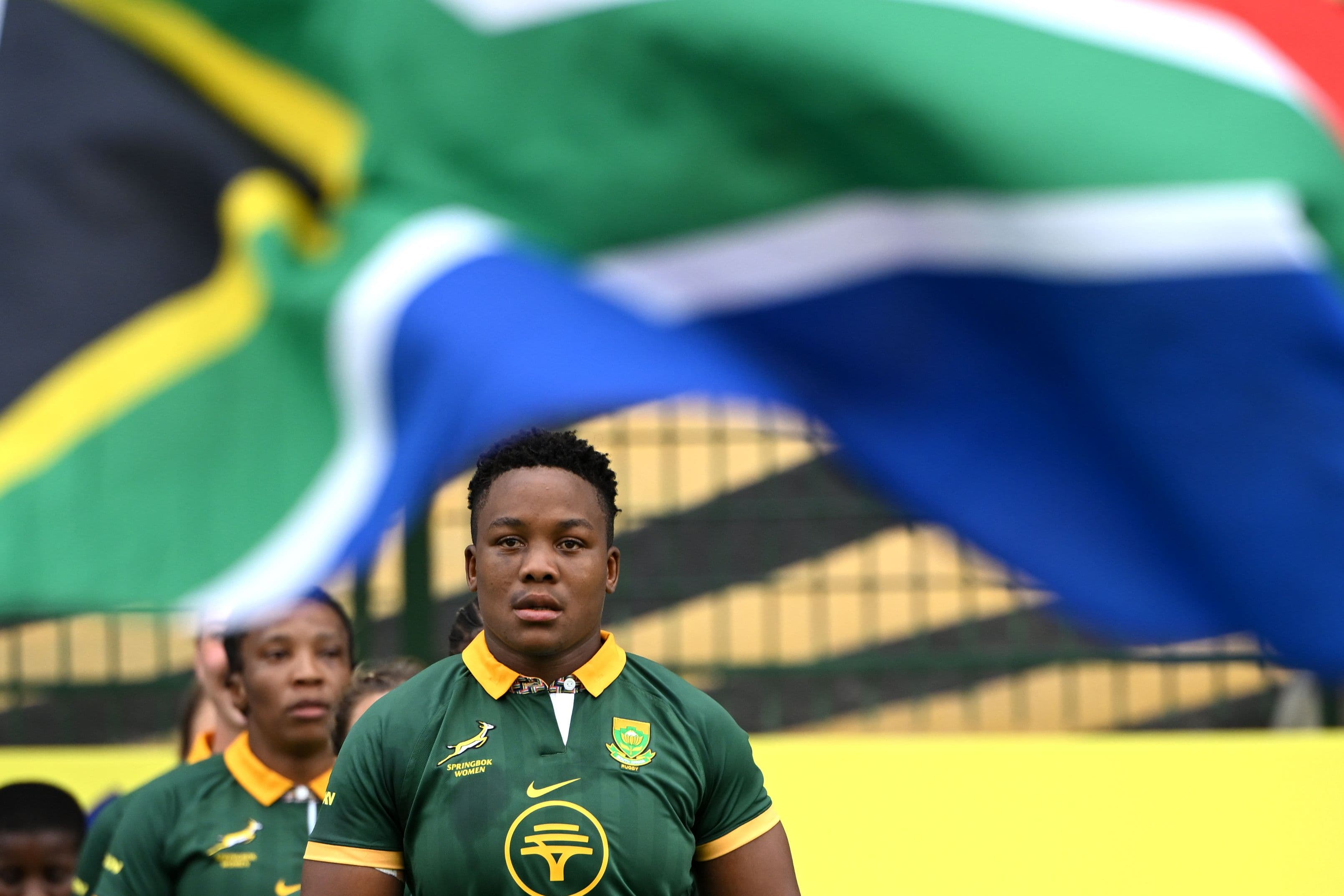 Babalwa Latsha of South Africa leads the team out prior to the WXV 2 2023 match 