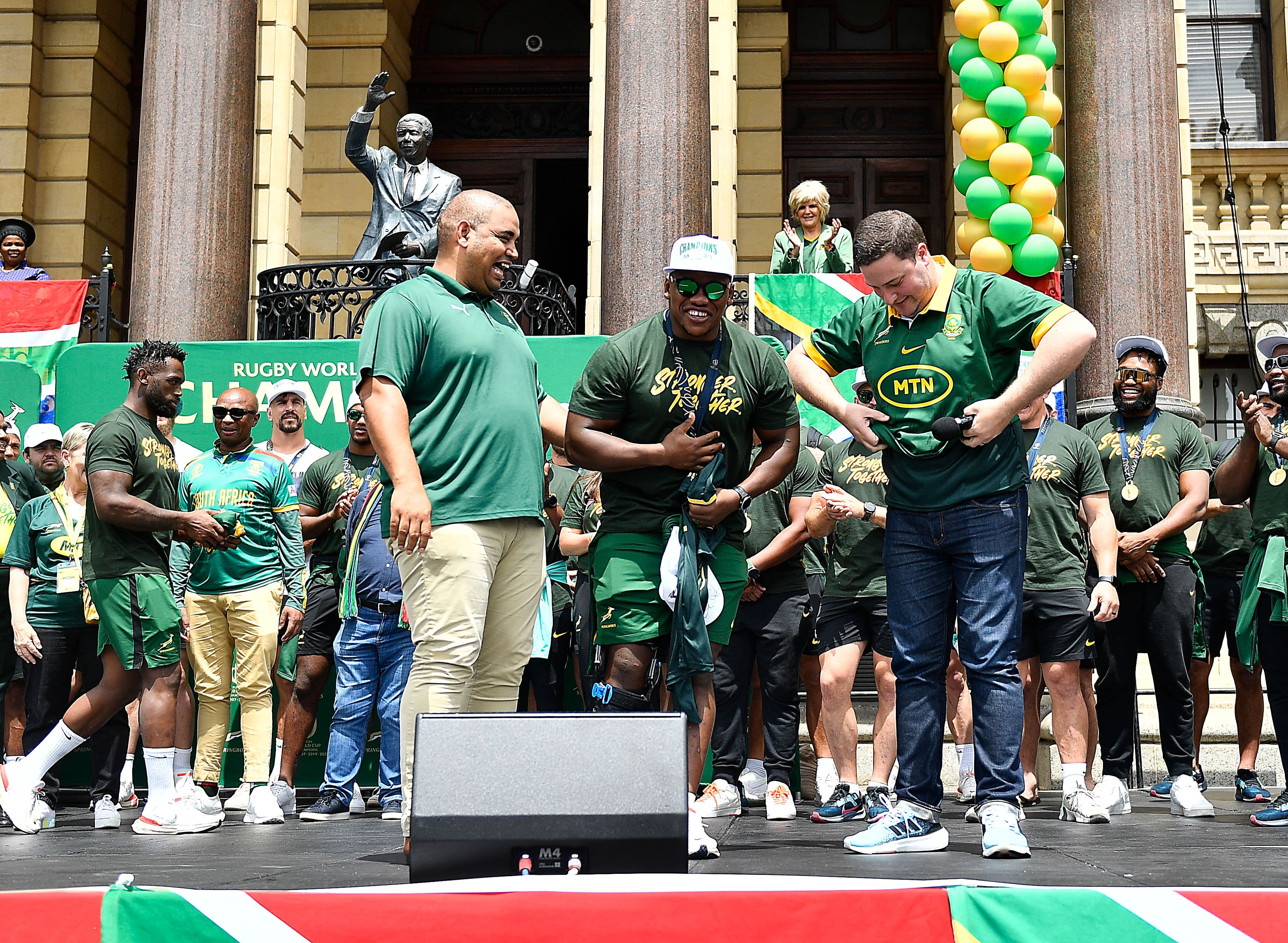 Geordin Hill-Lewis and Eddie Andrews during the South Africa men's national rugby team trophy tour