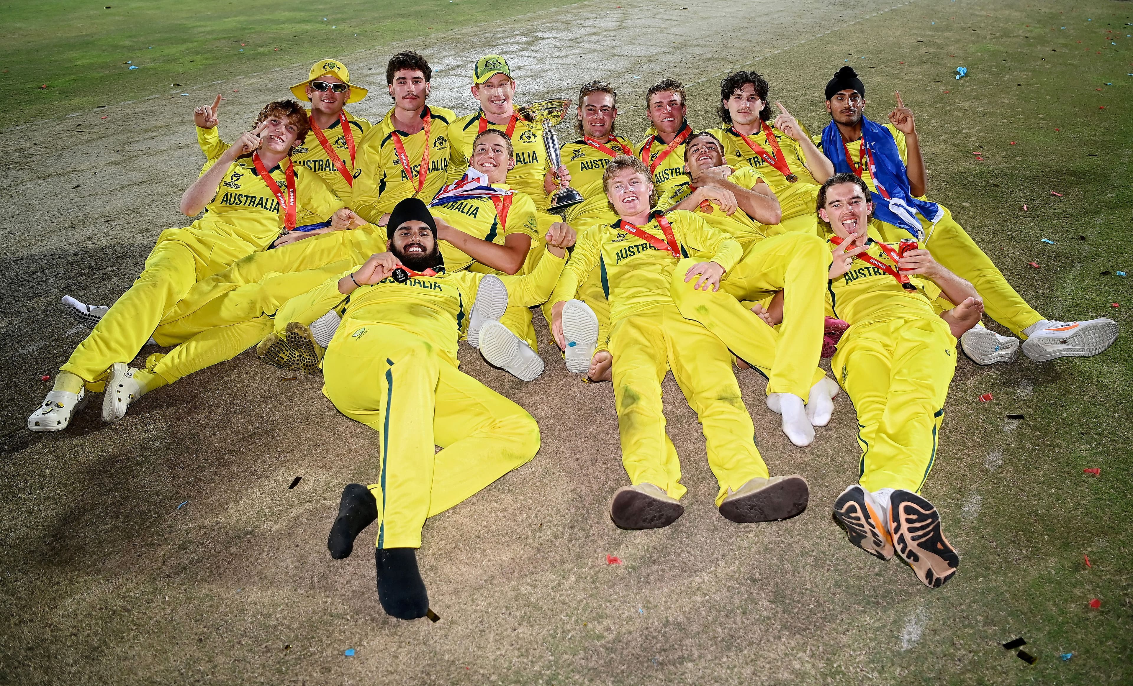 Players of Australia pose with the ICC U19 