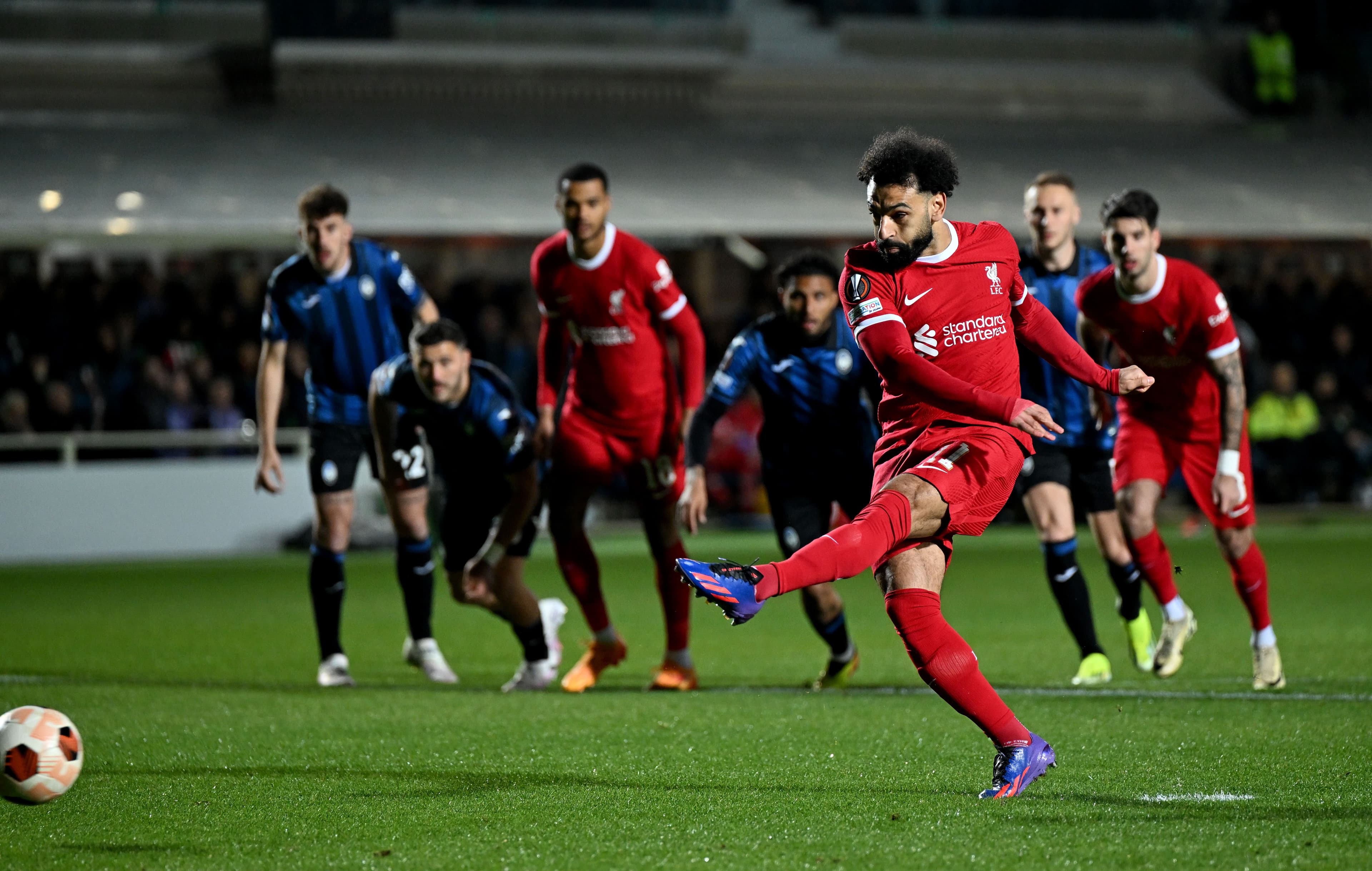 Mohamed Salah of Liverpool scoring the opening goal from the penalty spot during the UEFA Europa League