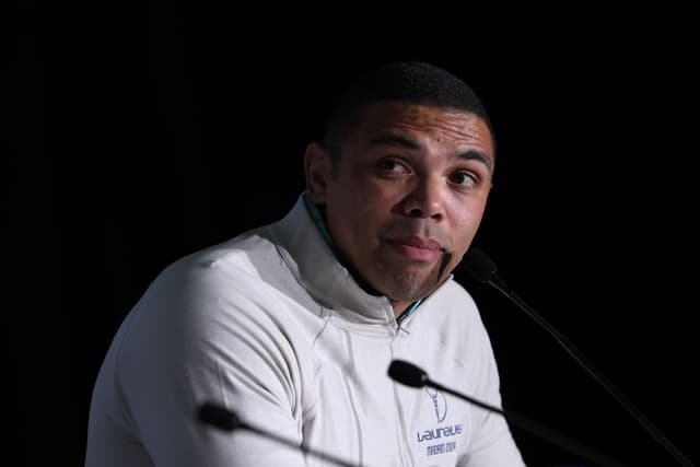 Laureus Academy Member Bryan Habana speaks during a rugby roundtable 