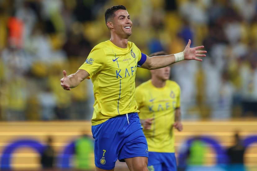 Cristiano Ronaldo of Al Nassr celebrates after scoring the 2nd goal during the Saudi Pro League match between Al-Nassr and Al Wehda 