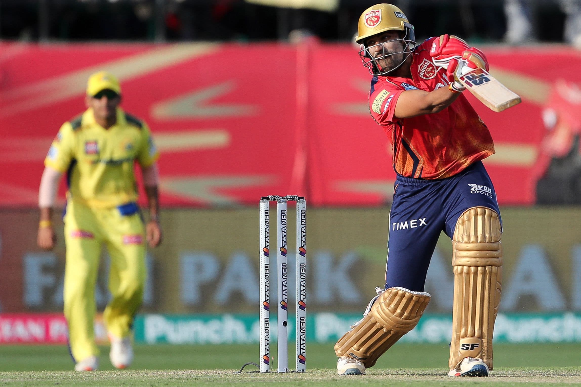 Punjab Kings' Shashank Singh plays a shot during the Indian Premier League 