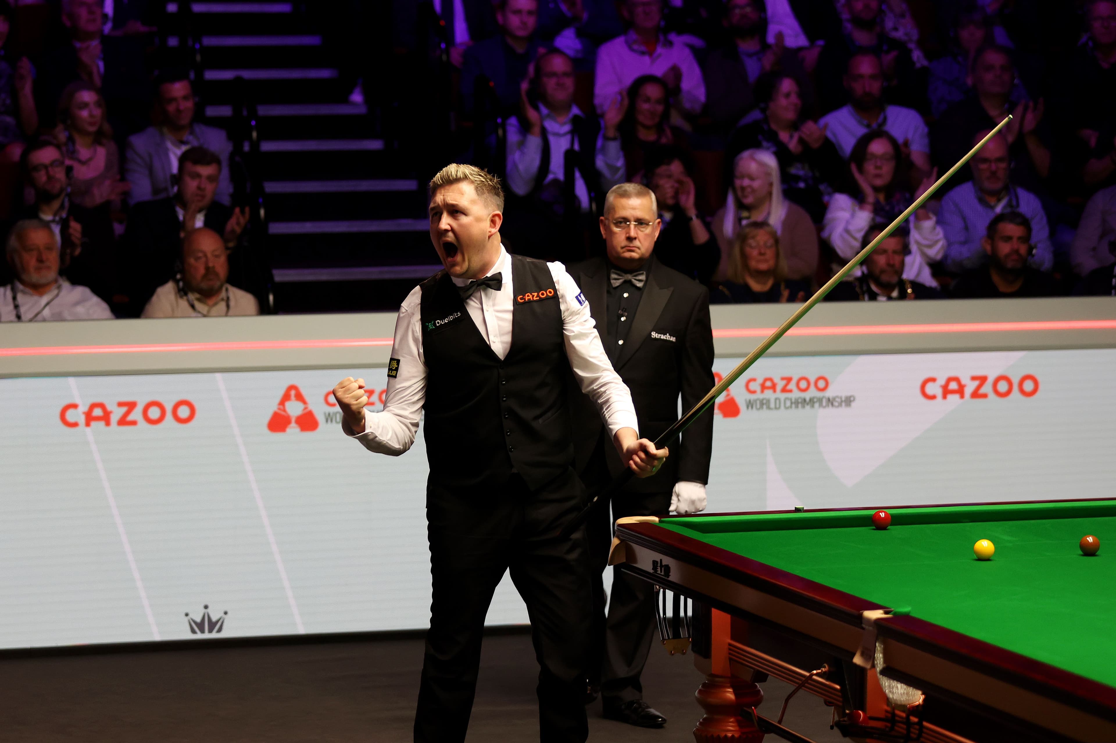 Kyren Wilson of England celebrates 