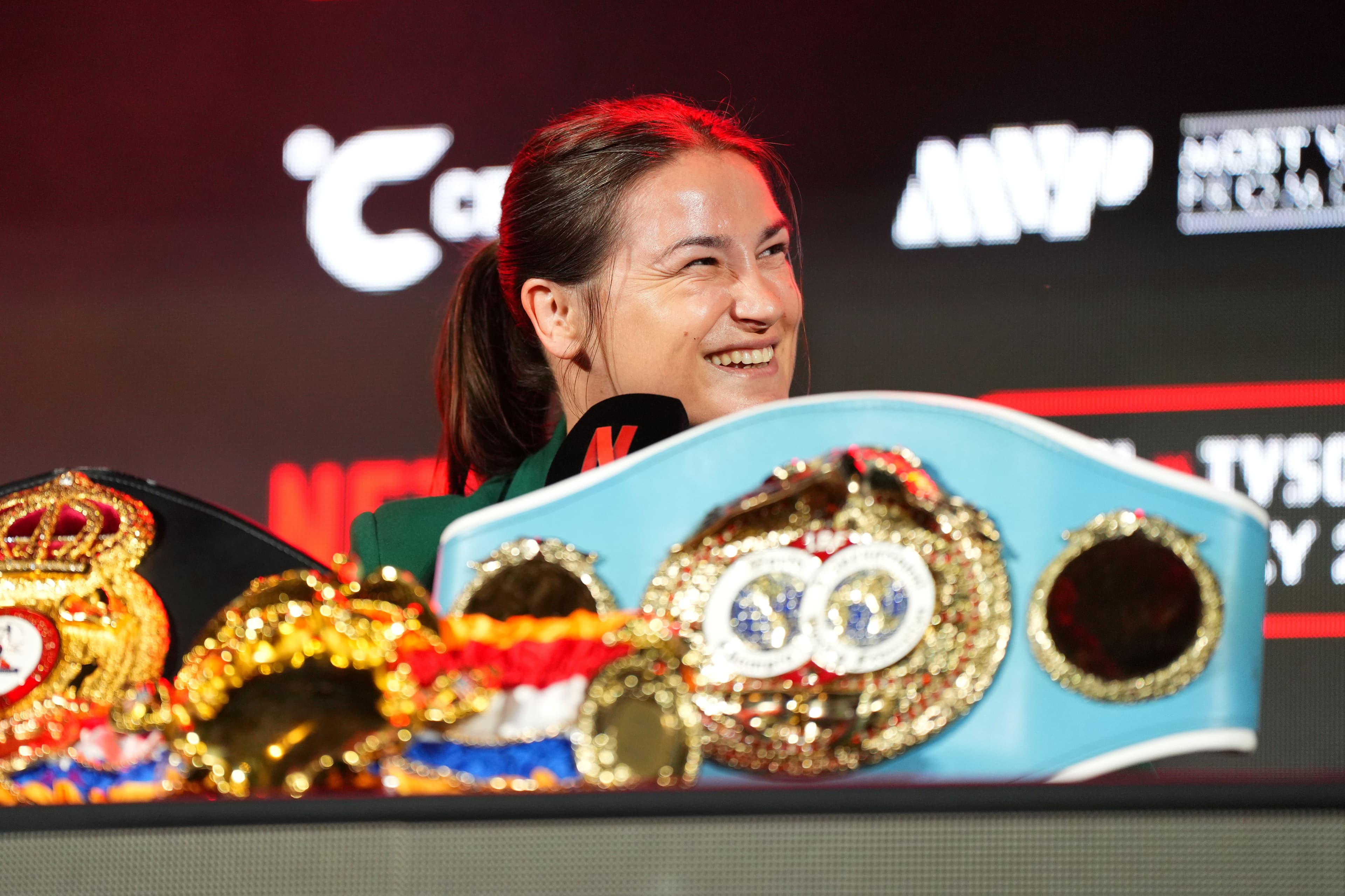 Katie Taylor speaks onstage 