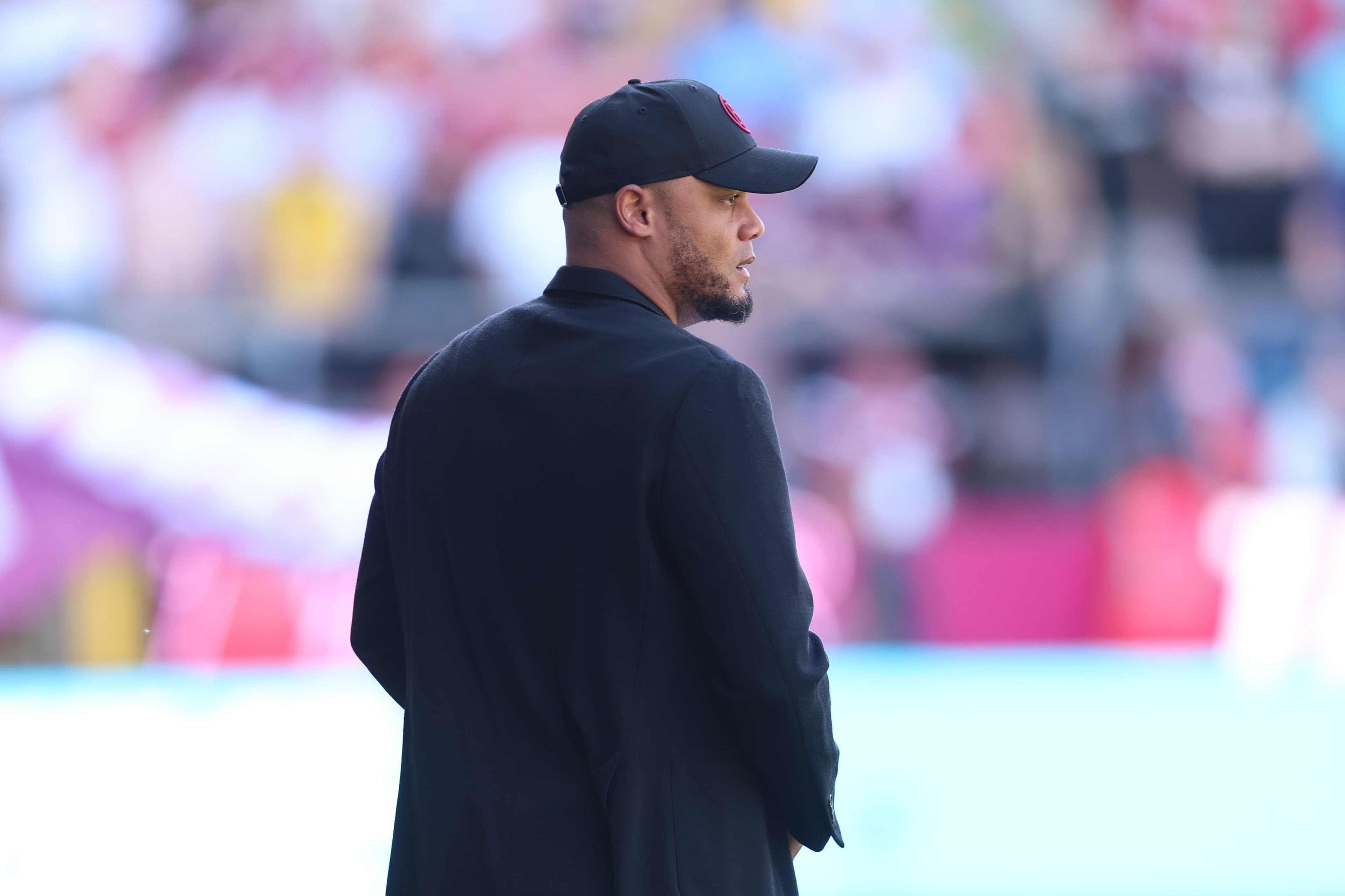 Vincent Kompany, Manager of Burnley, looks on prior to the Premier League match between Burnley FC and Nottingham Forest