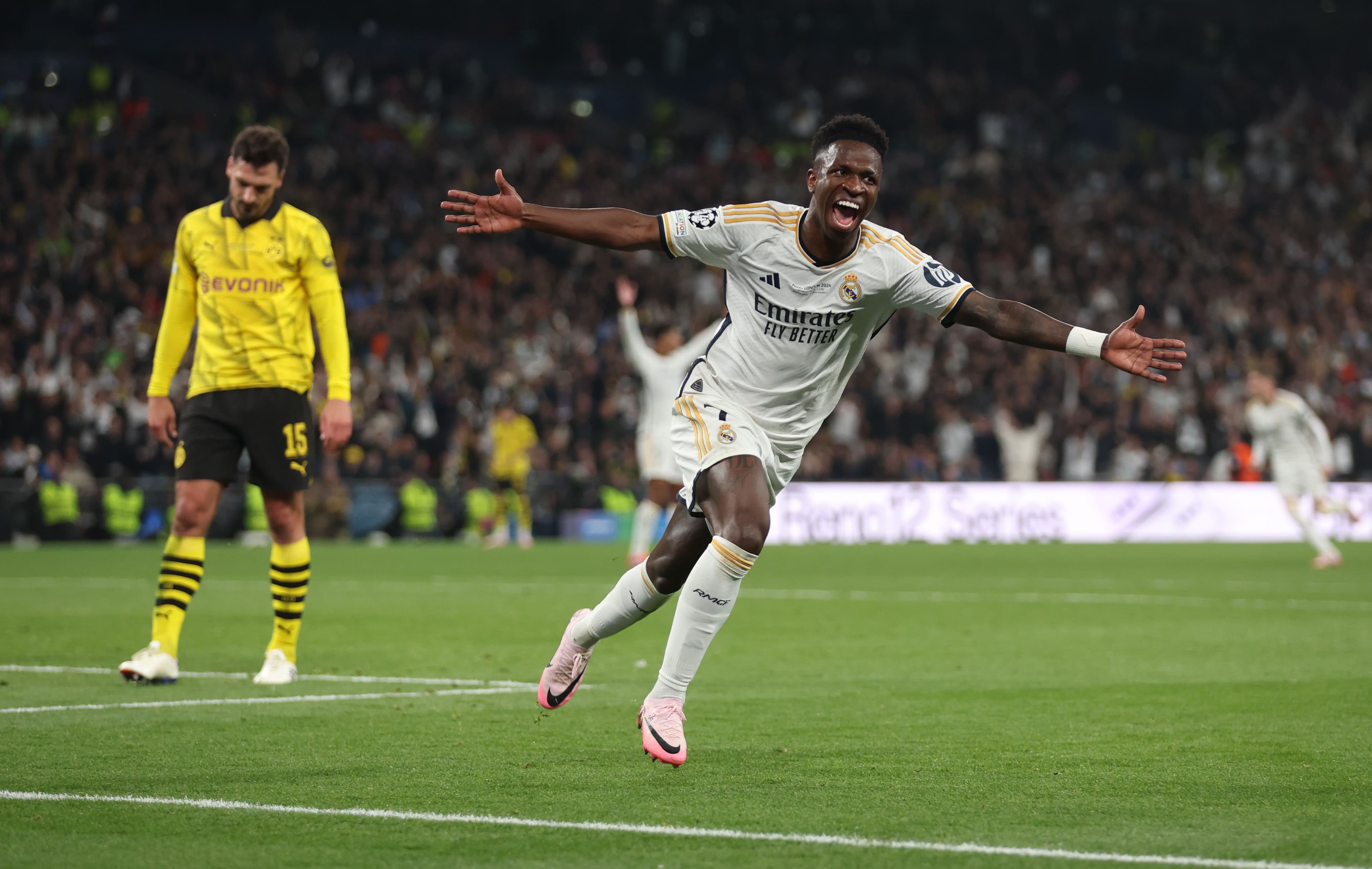 Vinicius Junior of Real Madrid celebrates scoring his team's second goal 