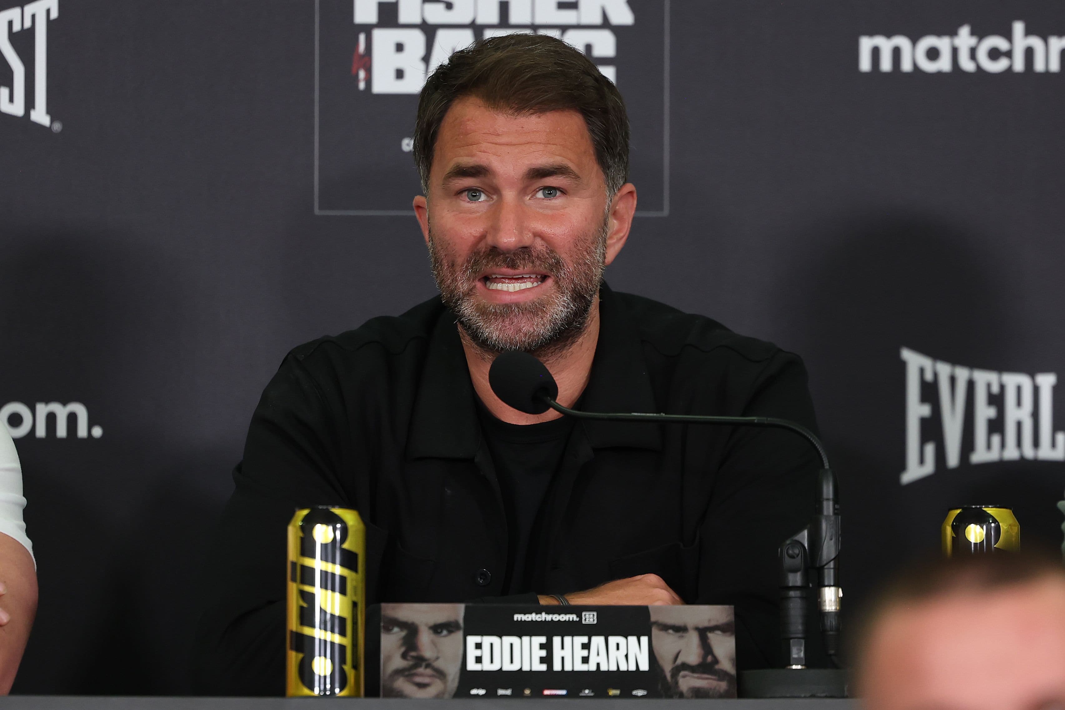 Matchroom Boxing's promoter Eddie Hearn speaks at the Johnny Fisher vs Alen Babic Final Press Conference