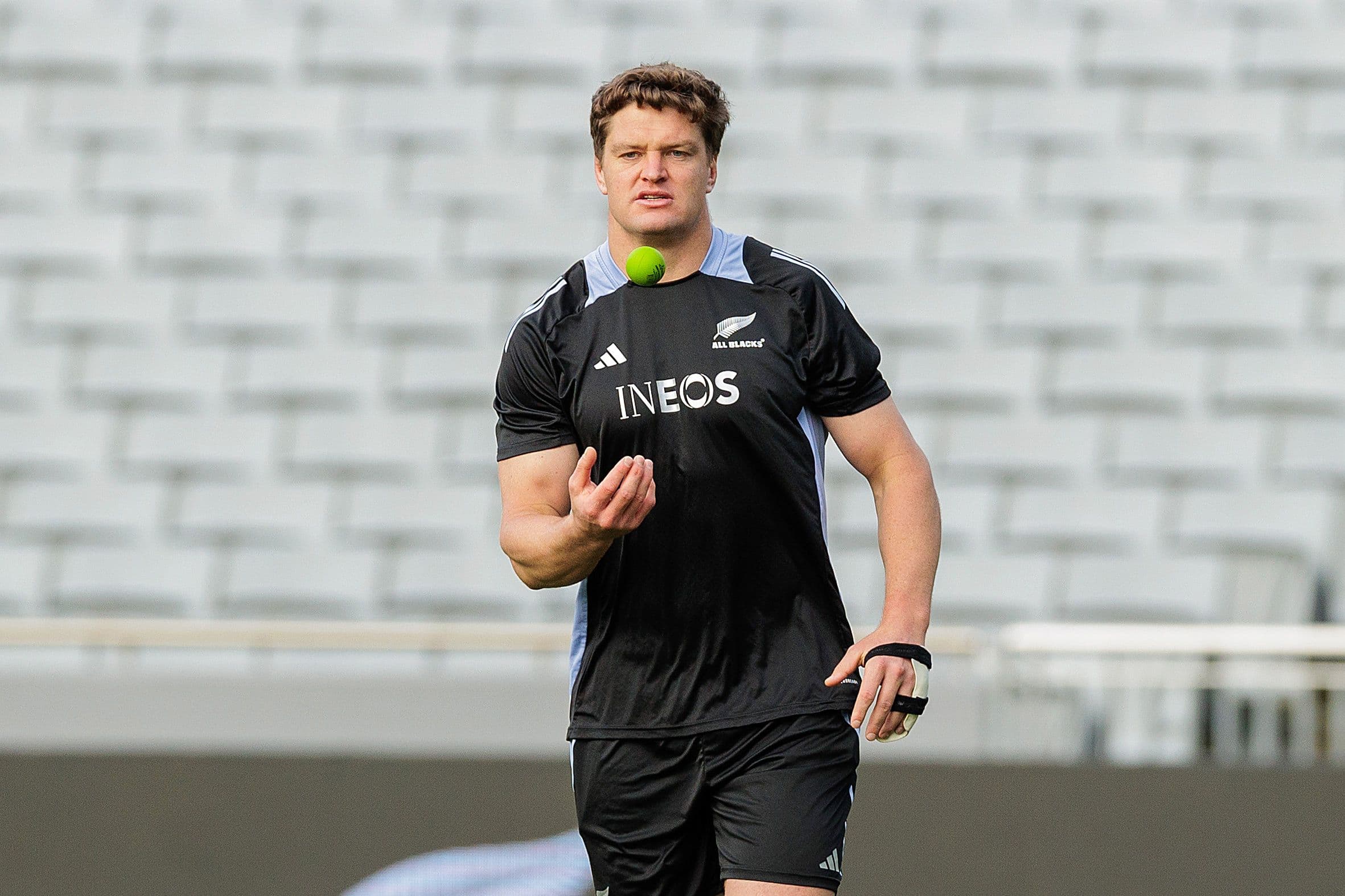 Scott Barrett during a New Zealand All Blacks captain's run at Eden Park 