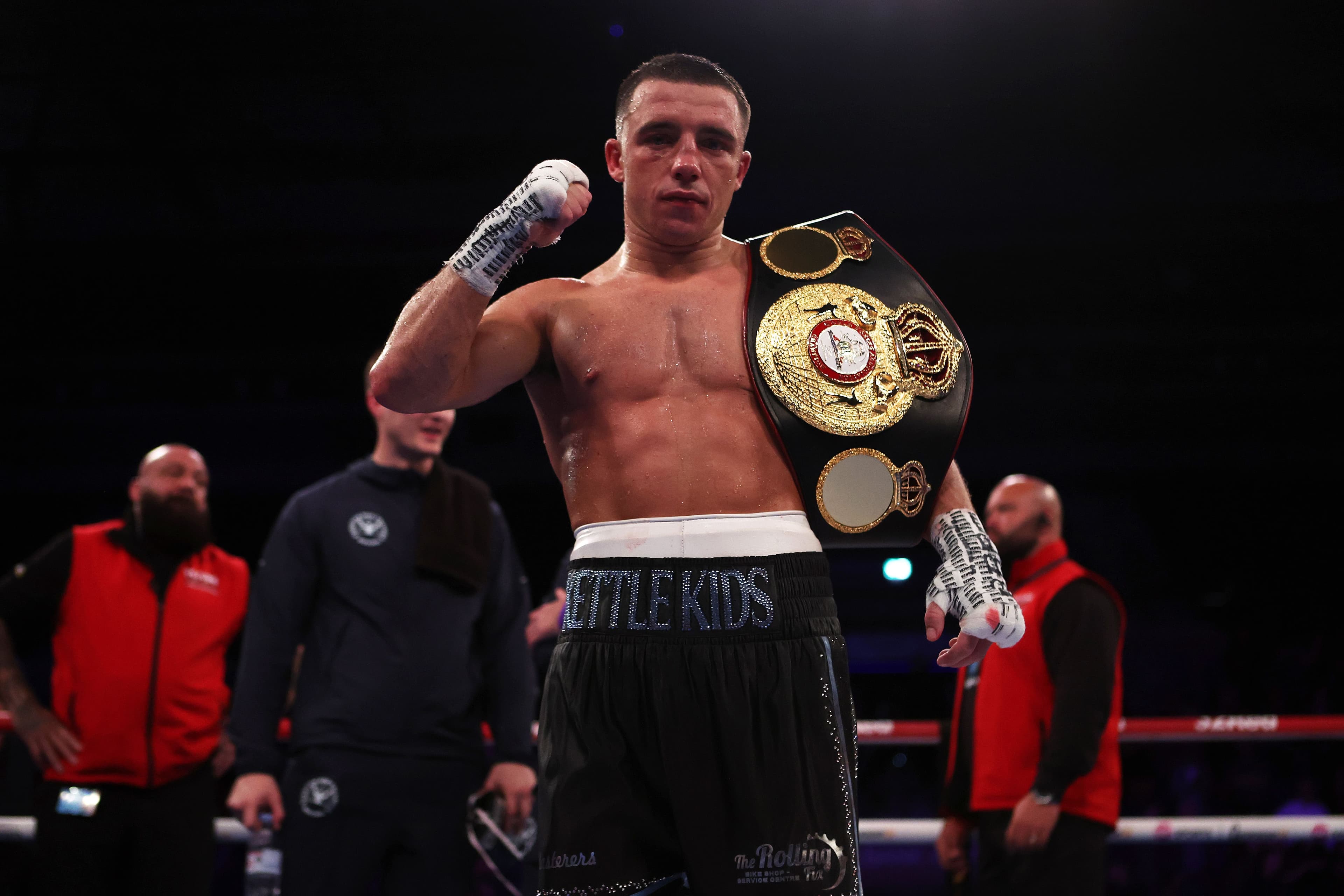 Nick Ball celebrates victory in the WBA 