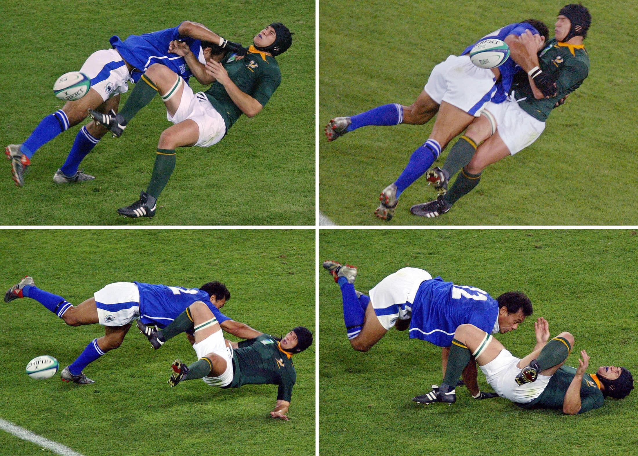 Combo of Pictures taken in Brisbane on 01 November 2003 of Samoan centre Brian Lima